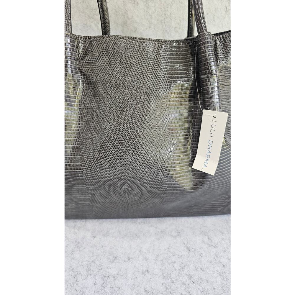 Lulu Dharma Gray Crocodile Textured Large Tote Bag - Picture 11 of 11